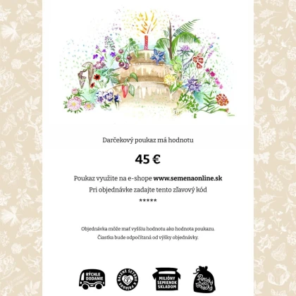 Poukážka k narodeninám v hodnote 45 EUR