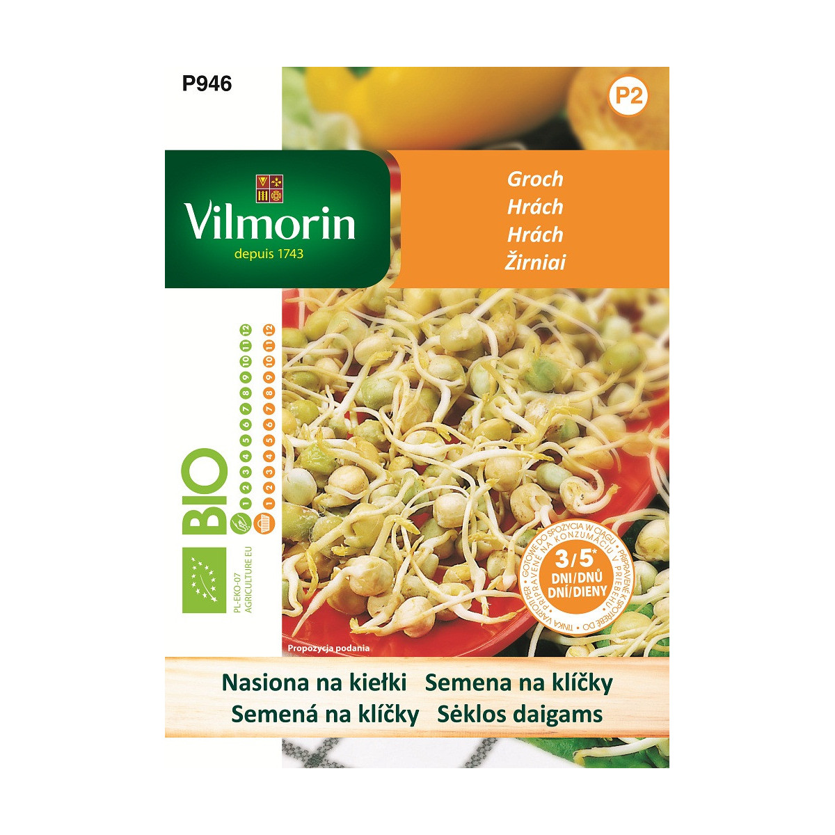 Bio semená na klíčky - Bio hrach - semená - 40 g